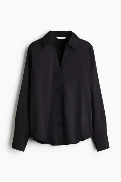 H&m V-neck Blouse In Black