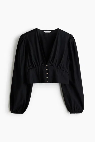 H&m V-neck Blouse In Black