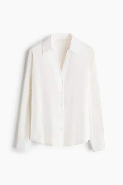 H&m V-neck Blouse In White