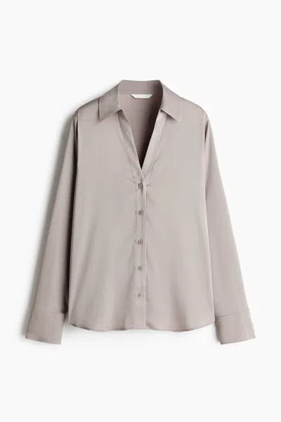H&m V-neck Blouse In Gray