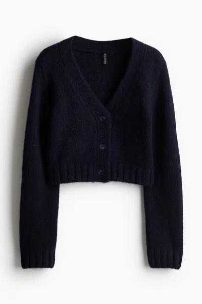 H&m V-neck Cardigan In Navy Blue