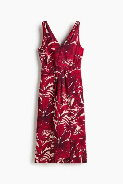H&m V-neck Midi Dress In Red