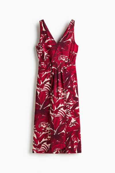 H&m V-neck Midi Dress In Red