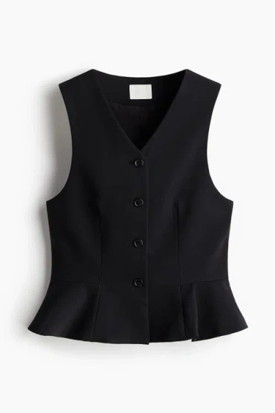 H&m V-neck Peplum Waistcoat In Black