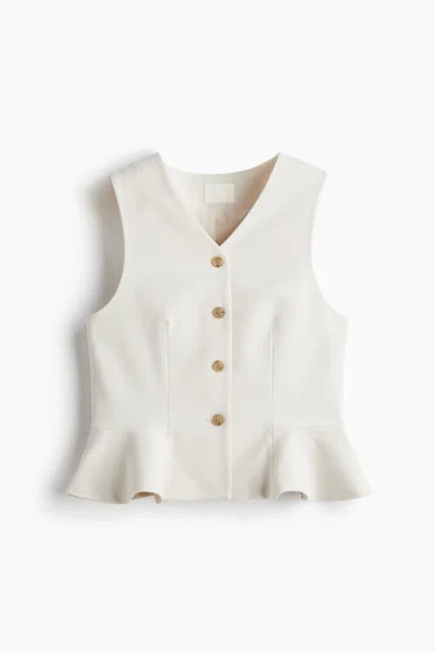 H&m V-neck Peplum Waistcoat In White