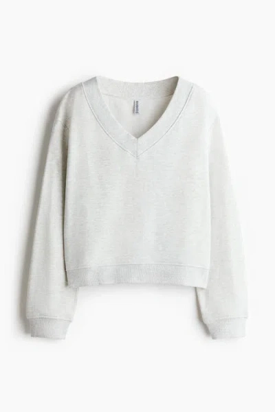 H&m V-neck Sweatshirt In White