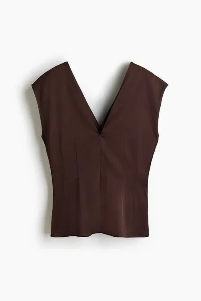H&m V-neck Top In Brown