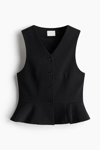 H&m V-neck Vest With Peplum In Black