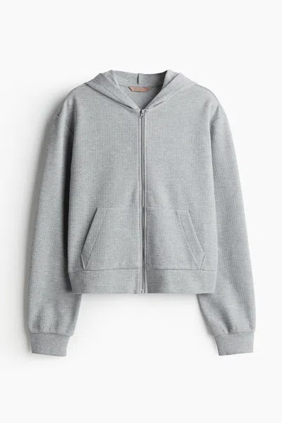 H&m Waffled Hooded Jacket In Light Gray Melange
