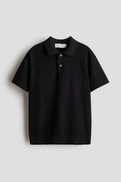 H&m Kids'  Waffle-knit Polo Shirt In Black