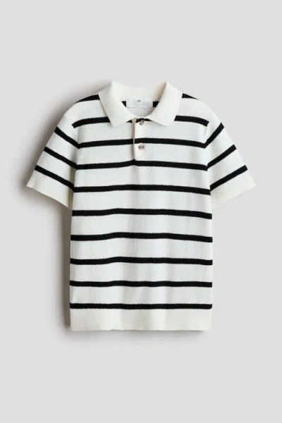 H&m Kids'  Waffle-knit Polo Shirt In White