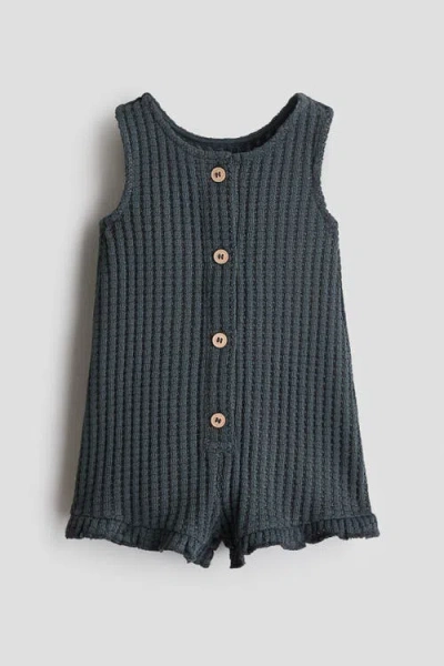 H&m Babies'  Waffle-knit Romper Suit In Black