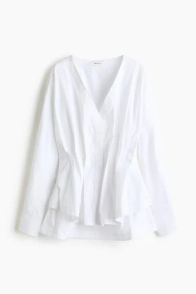 H&m Waisted Cotton Blouse In White