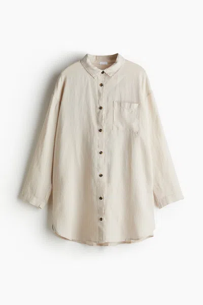 H&m Washed Linen Nightshirt In Gray