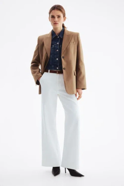 H&m Wide Belted Twill Pants In White