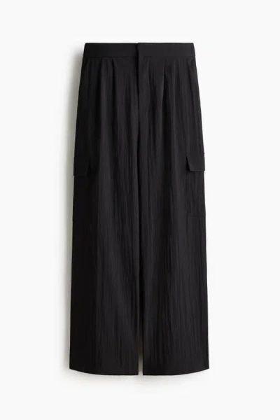 H&m Wide Cargo Trousers In Black
