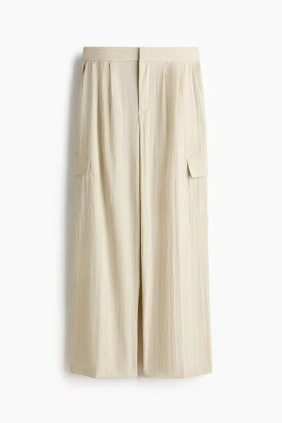 H&m Wide Cargo Trousers In Neutral