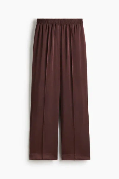 H&m Wide Crease-detail Trousers In Brown