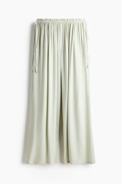 H&m Wide Drawstring Trousers In Green