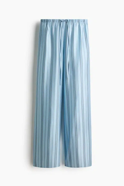H&m Wide Drawstring Trousers In Blue