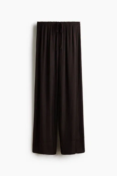 H&m Wide Drawstring Trousers In Brown