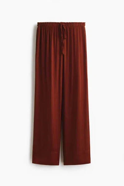 H&m Wide Drawstring Trousers In Burgundy