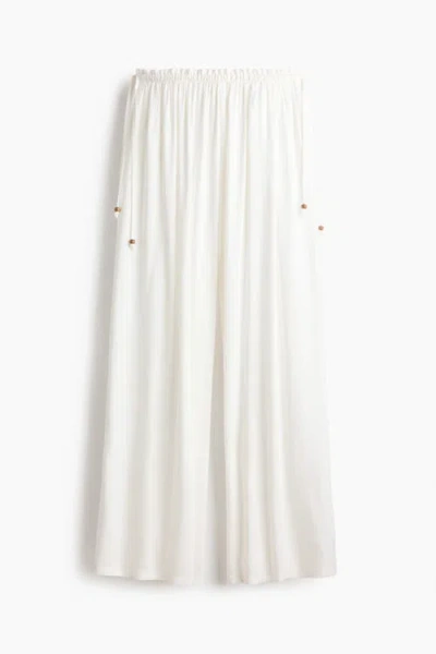H&m Wide Drawstring Trousers In White