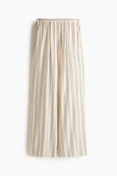 H&m Wide Drawstring Trousers In White