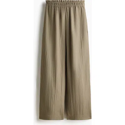H&m Wide Frill-trimmed Trousers In Brown