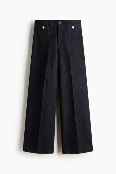 H&m Wide High Waist Ankle Jeans In Black