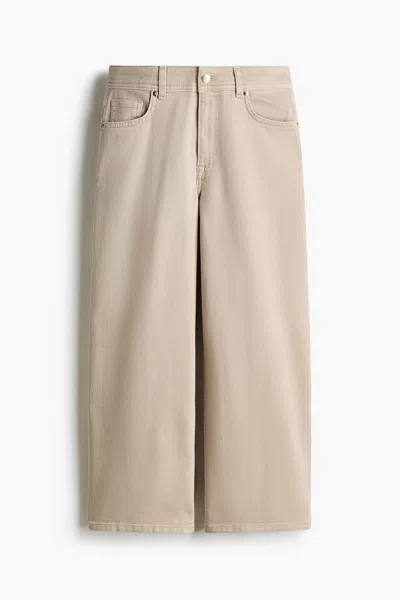 H&m Wide High Waist Ankle Jeans In Neutral