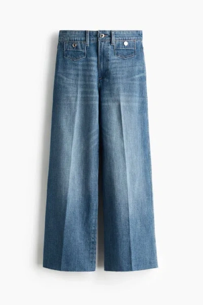 H&m Wide High Waist Ankle Jeans In Black