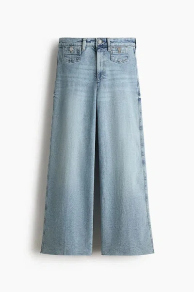 H&m Wide High Waist Ankle Jeans In Blue
