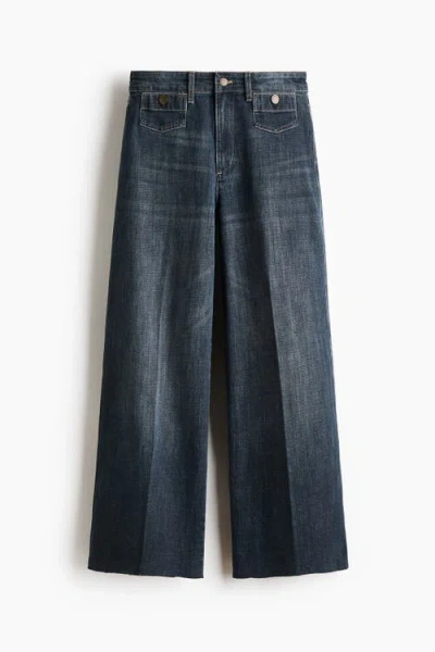 H&m Wide High Waist Ankle Jeans In Black