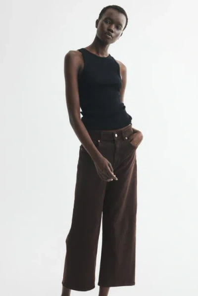 H&m Wide High Waist Ankle Jeans In Brown