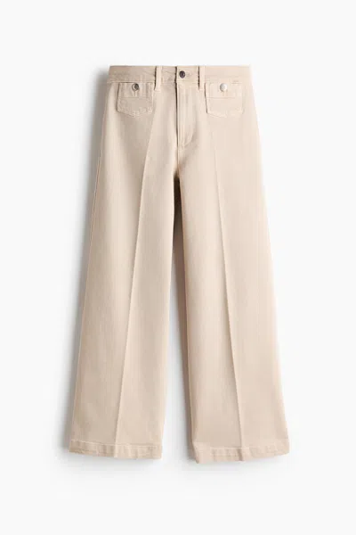 H&m Wide High Waist Ankle Jeans In Neutral
