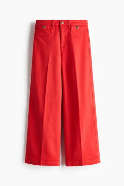 H&m Wide High Waist Ankle Jeans In Red
