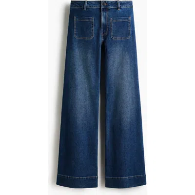 H&m Wide High Waist Jeans In Blue