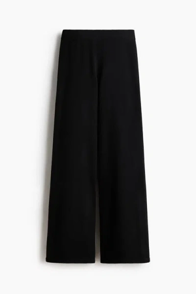 H&m Wide Knitted Trousers In Black