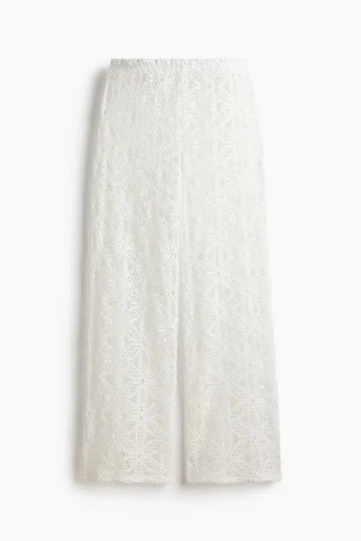 H&m Wide Lace Trousers In White