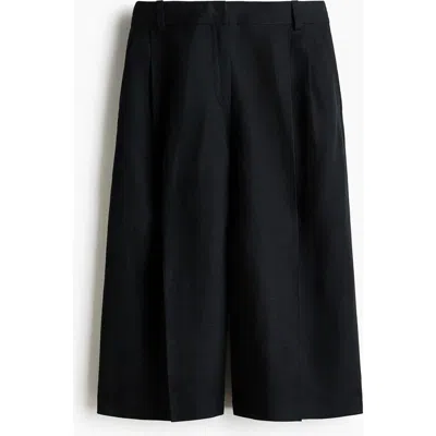 H&m Wide Linen-blend Culottes In Black