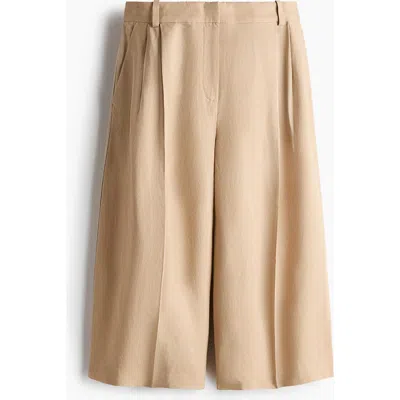 H&m Wide Linen-blend Culottes In Brown