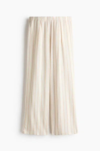 H&m Wide Linen-blend Trousers In Neutral