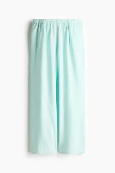 H&m Wide Linen-blend Trousers In Blue