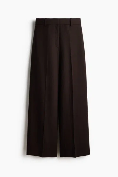 H&m Wide Linen-blend Trousers In Black