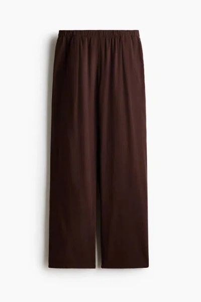 H&m Wide Linen-blend Trousers In Brown