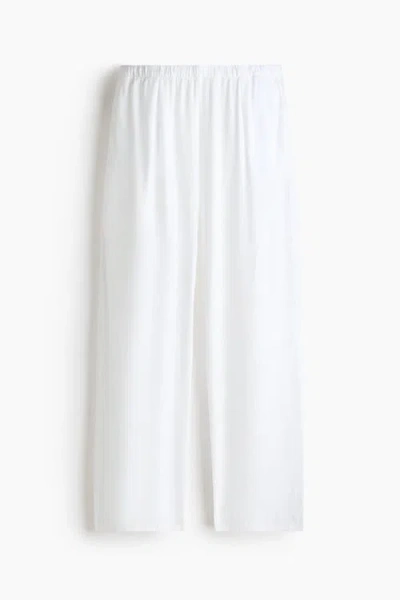 H&m Wide Linen-blend Trousers In White