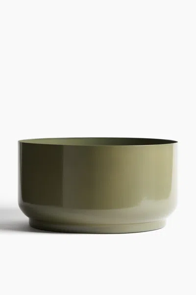 H&m Wide Plant Pot In Metal In Green