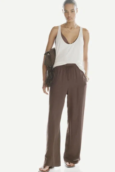 H&m Wide Pull-on Trousers In Brown