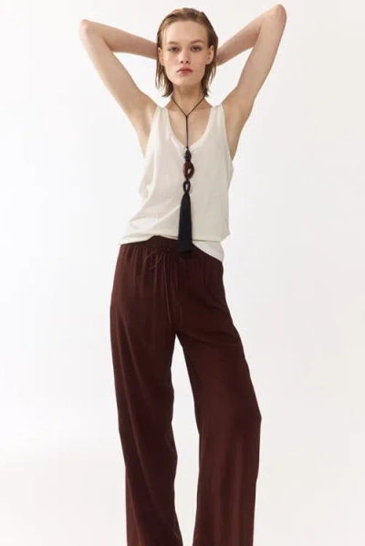 H&m Wide Pull-on Trousers In Brown